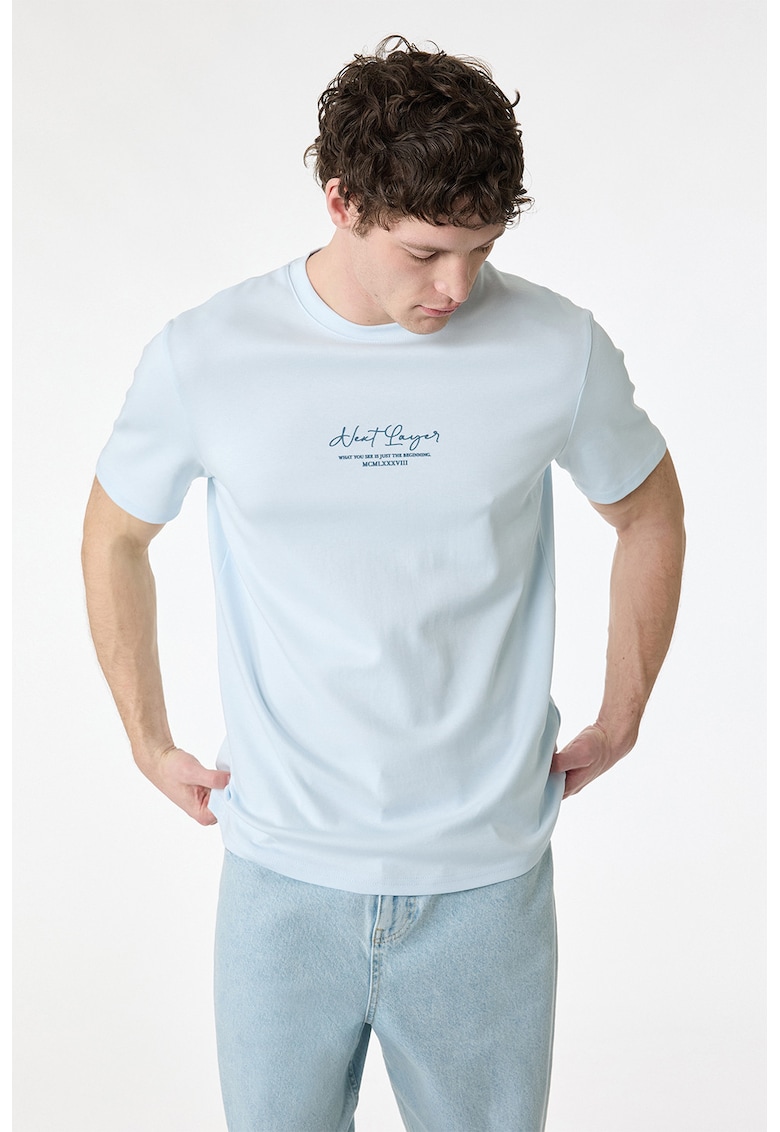 Tricou regular-fit cu imprimeu text - Albastru glaciar