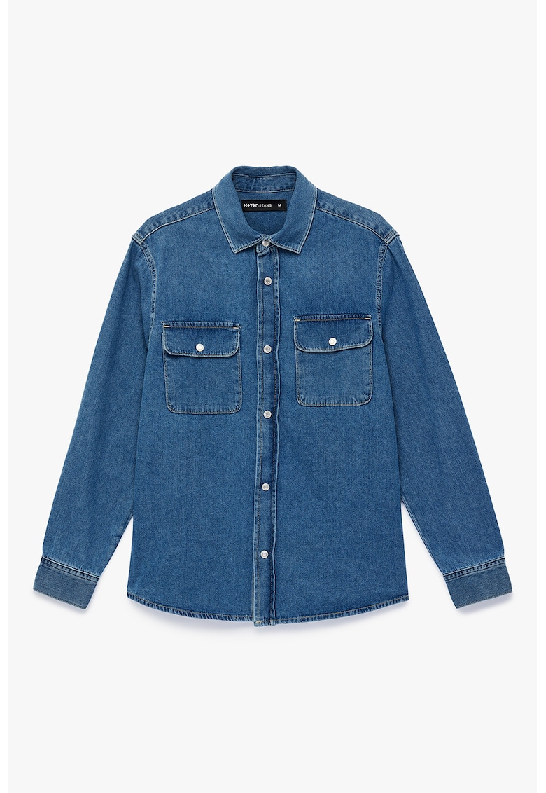 Jacheta-camasa din denim cu buzunare cu clapa - Albastru petrol