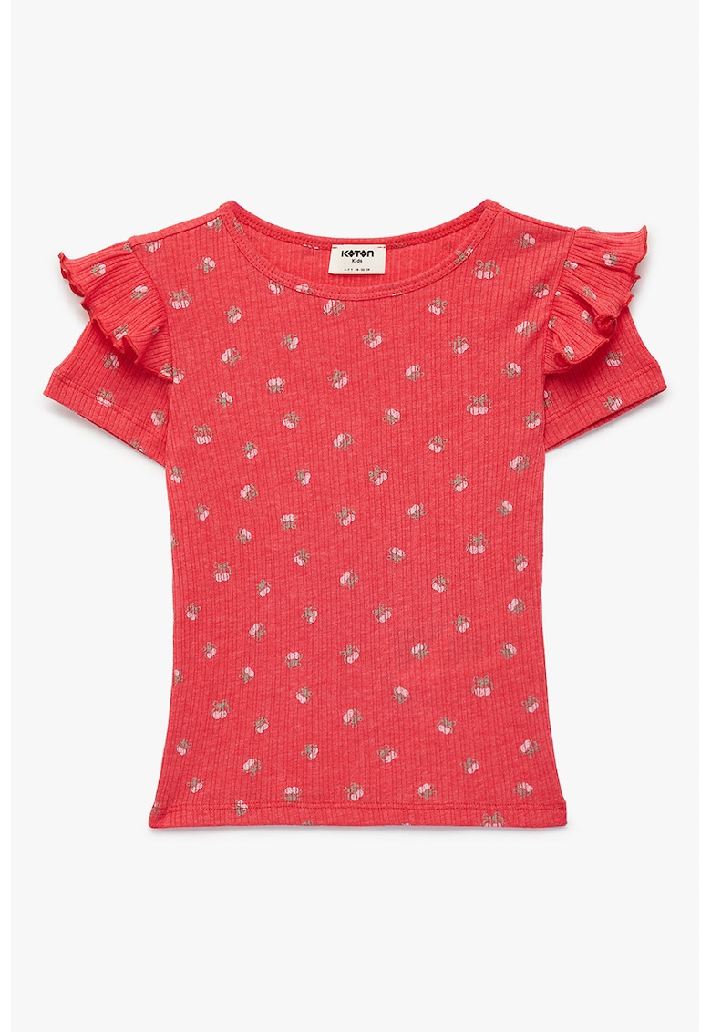 Tricou striat cu maneci cu volane - Rosu