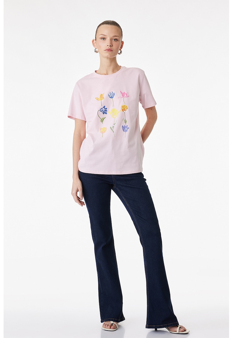 Tricou din bumbac cu imprimeu - Roz deschis