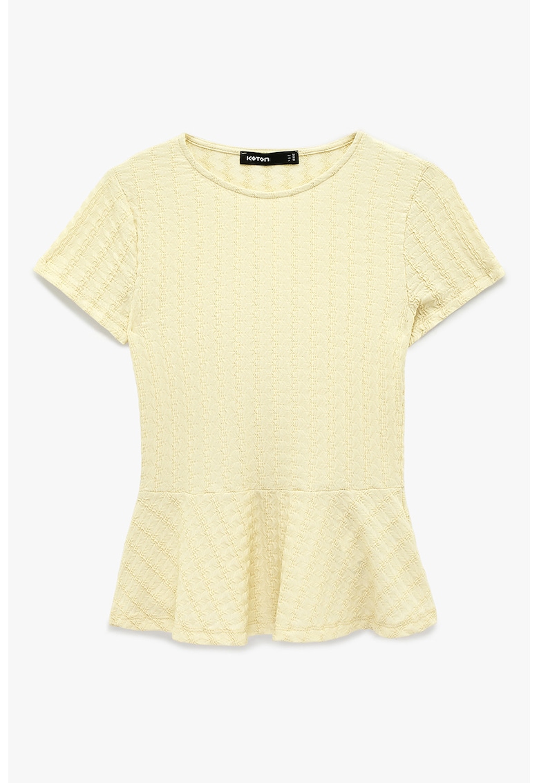 Tricou din peplum cu model texturat - Galben