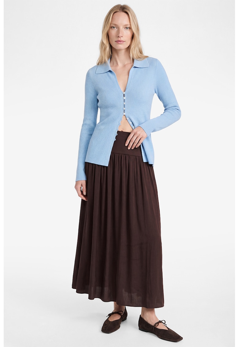 Fusta maxi din amestec de lyocell si talie inalta - Maro inchis