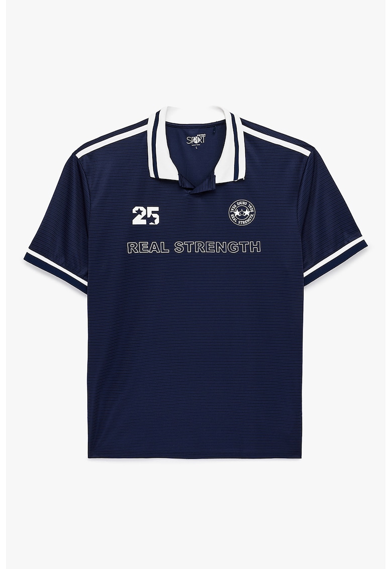 Tricou polo cu croiala relaxed-fit si imprimeu text - Alb murdar/Bleumarin