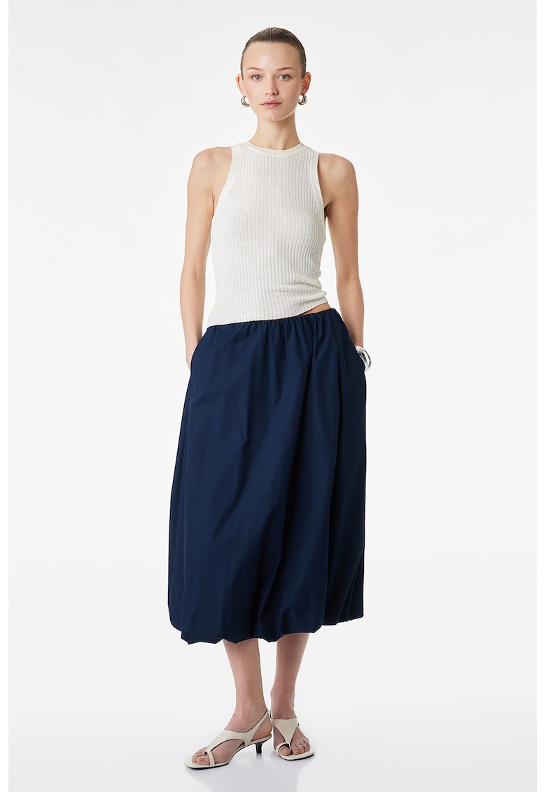 Fusta midi cu aspect bufant - Albastru inchis