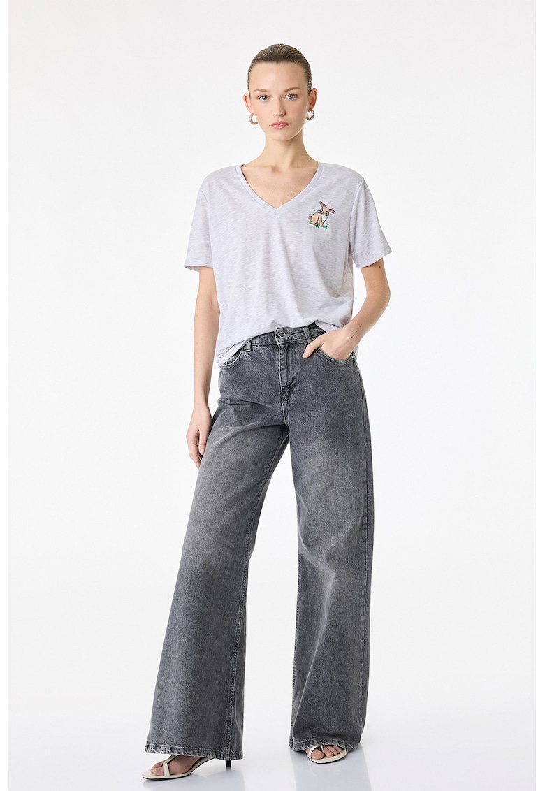 Tricou lejer cu decolteu in V - Gri deschis