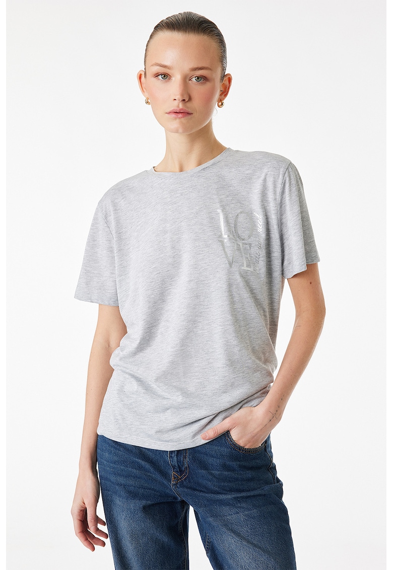 Tricou lejer cu imprimeu text - Gri deschis