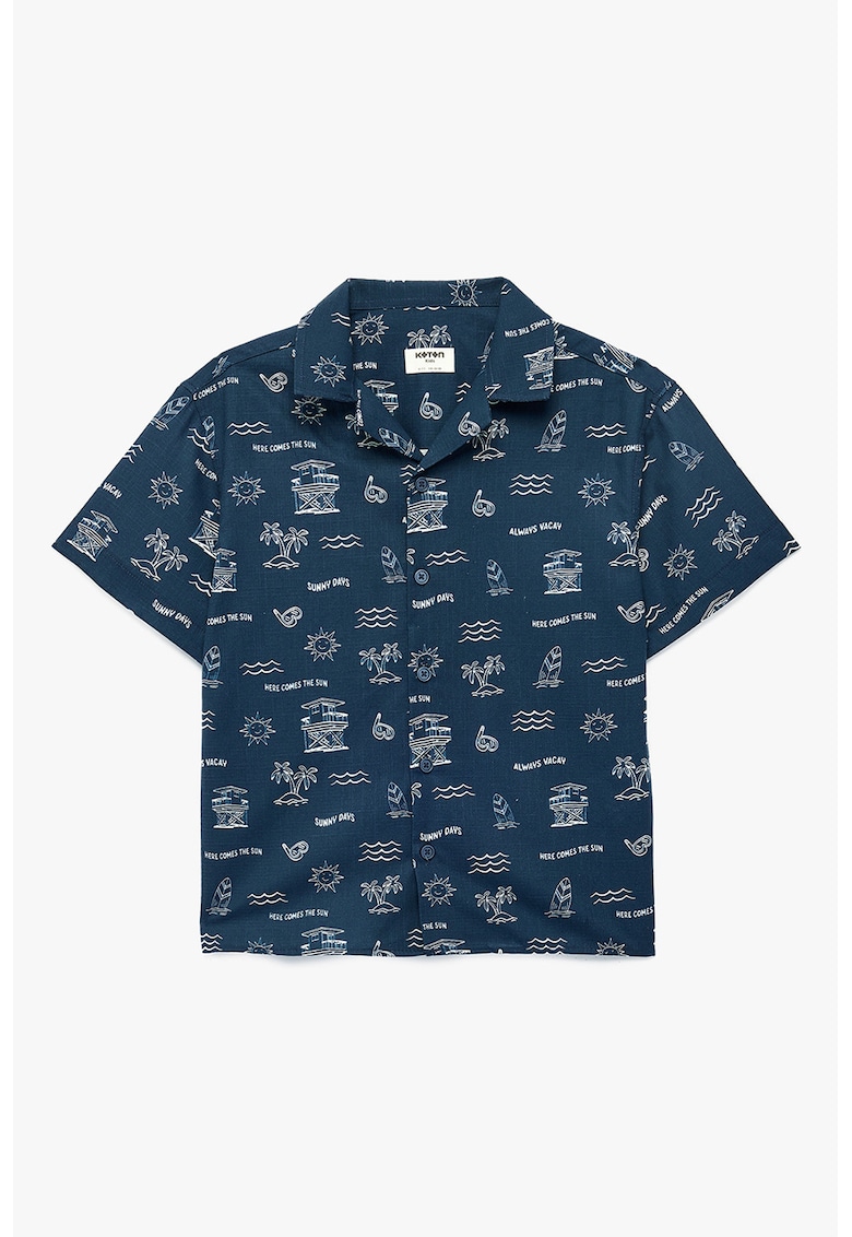 Camasa cu maneci scurte si model tropical - Gri/Bleumarin