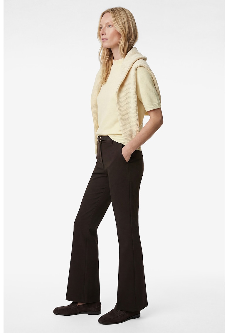 Pantaloni slim-fit cu croiala evazata si curea - Maro pamantiu