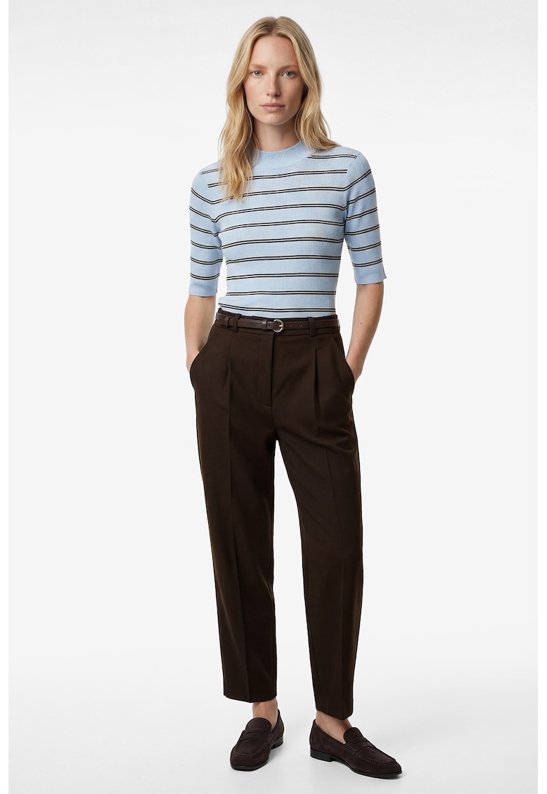 Pantaloni crop cu talie inalta si curea - Maro pamantiu