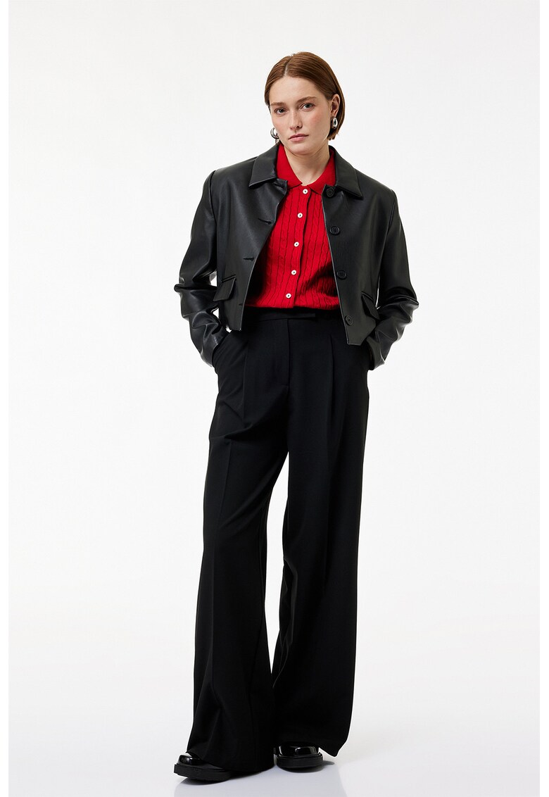 Pantaloni palazzo cu buzunare cu refilet pe partea din spate - Negru