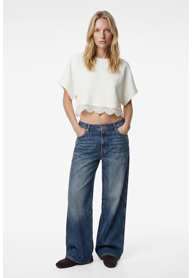 Tricou crop cu model texturat - Alb murdar