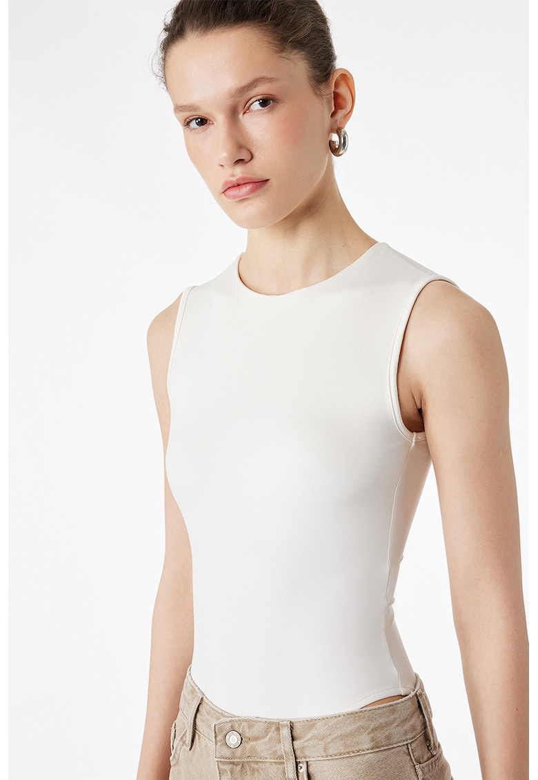 Body cu croiala slim-fit - fara maneci - Alb murdar