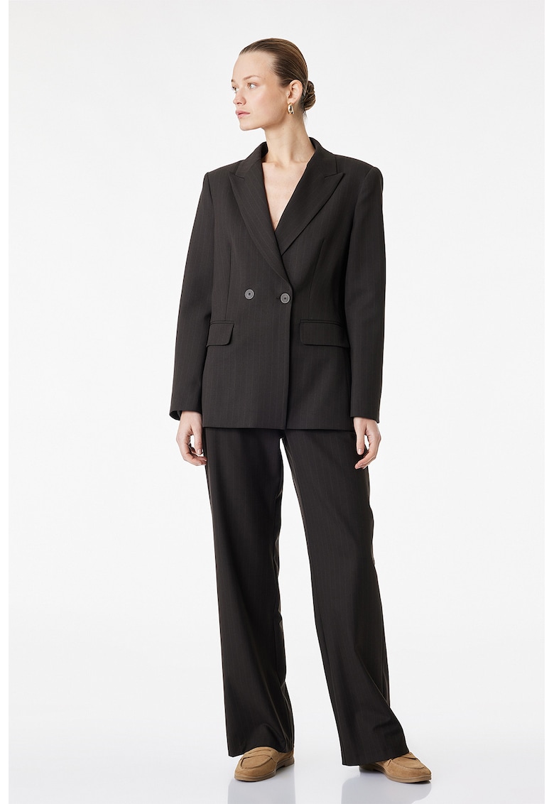 Pantaloni drepti cu dungi - Negru