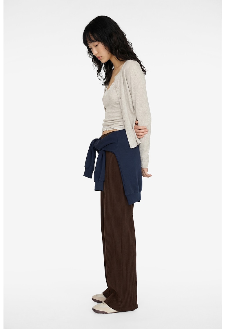 Pantaloni ampli striati - Maro inchis