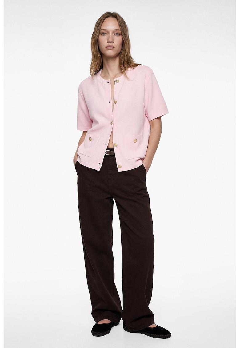 Cardigan cu nasturi si buzunare - Roz pastel