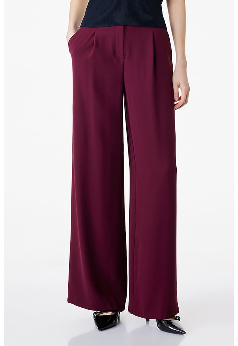 Pantaloni pallazo cu pliu frontal inversat - Rosu inchis