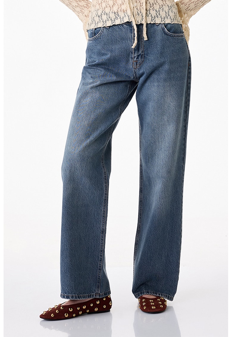 Blugi relaxed fit cu aspect decolorat - Albastru inchis