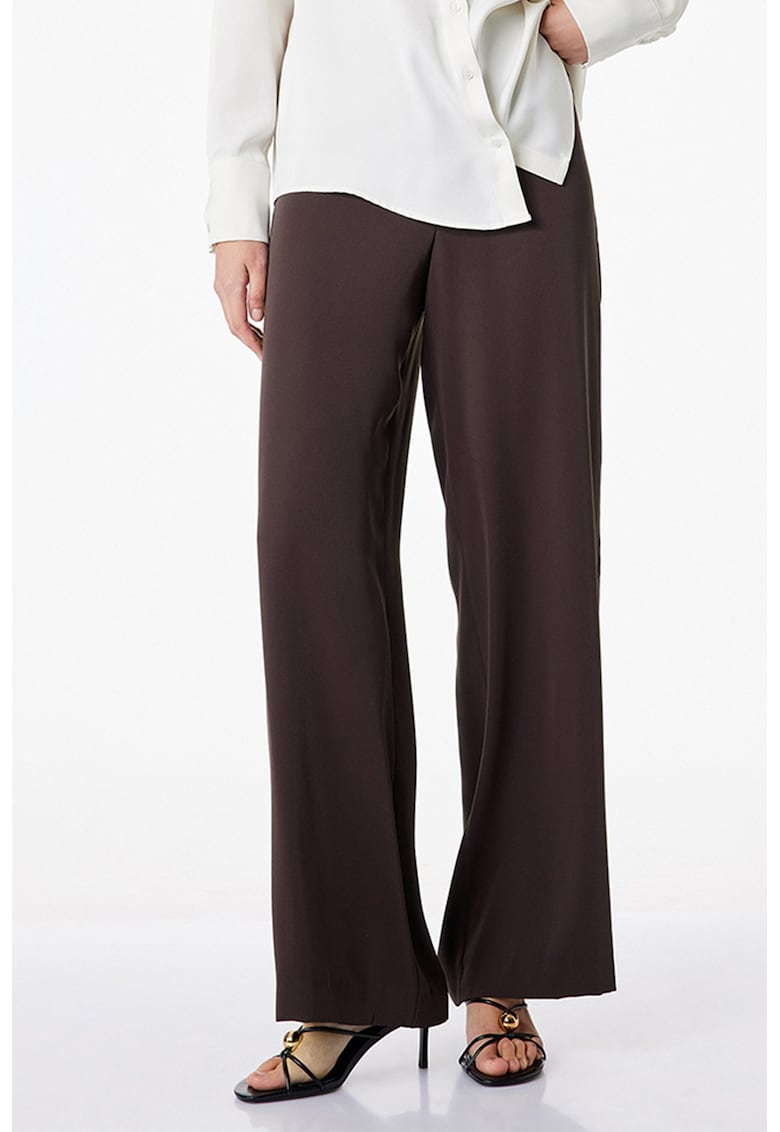 Pantaloni ampli cu talie inalta - Maro inchis