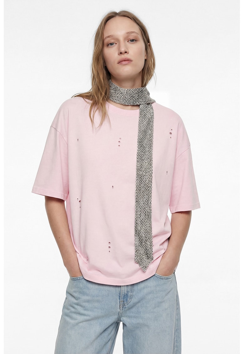Tricou de bumbac cu strasuri - Roz pastel