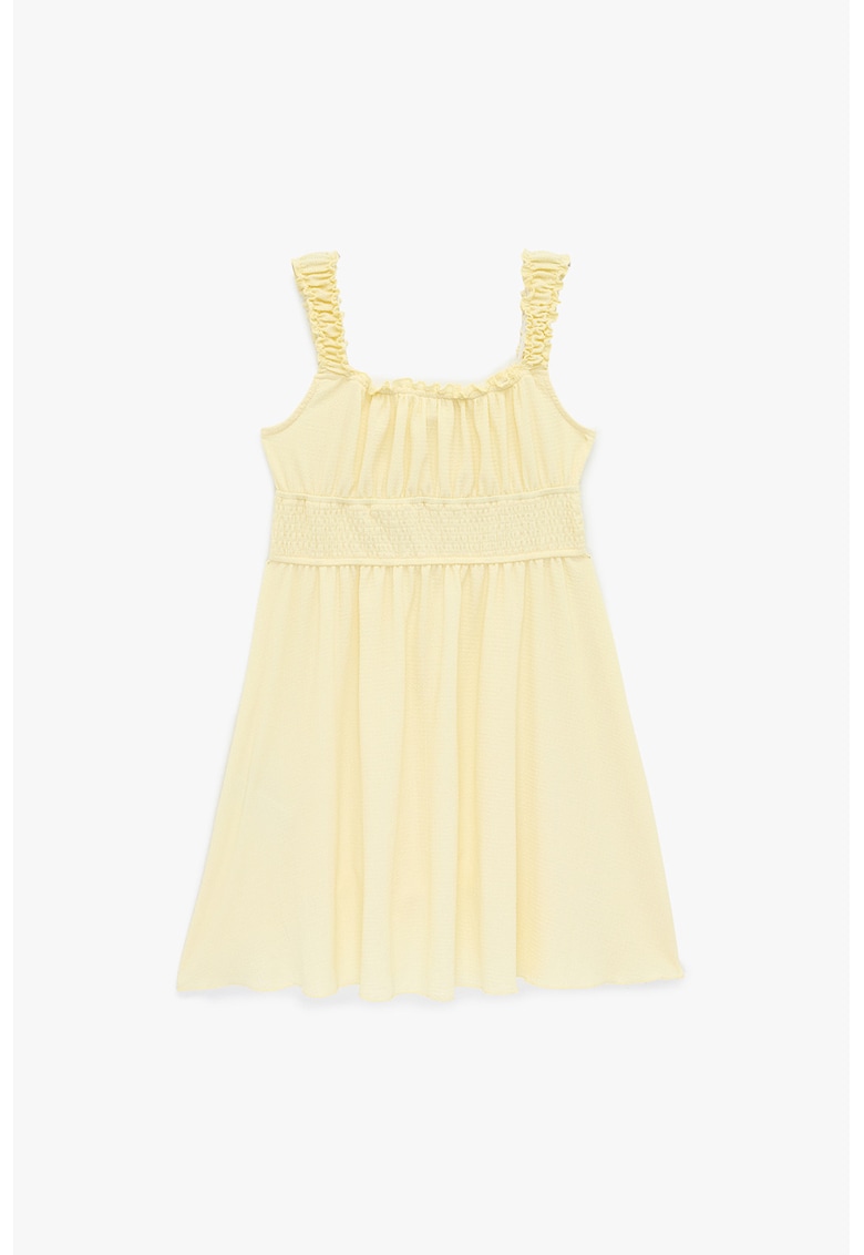 Rochie cu decolteu patrat si insertie elastica in talie - Galben pal