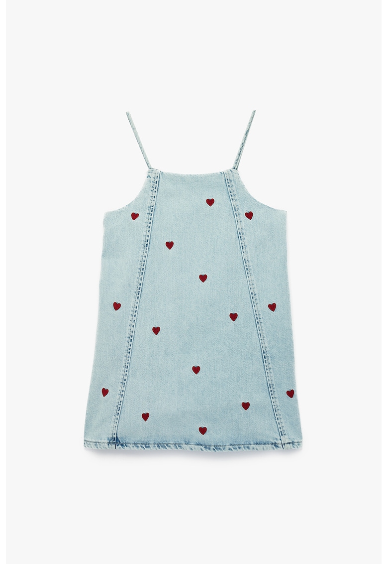Sarafan din denim cu broderie - Albastru prafuit