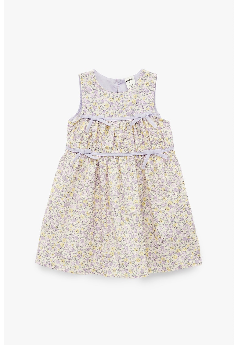 Rochie de bumbac cu funde - Violet/Galben pal/Verde pal