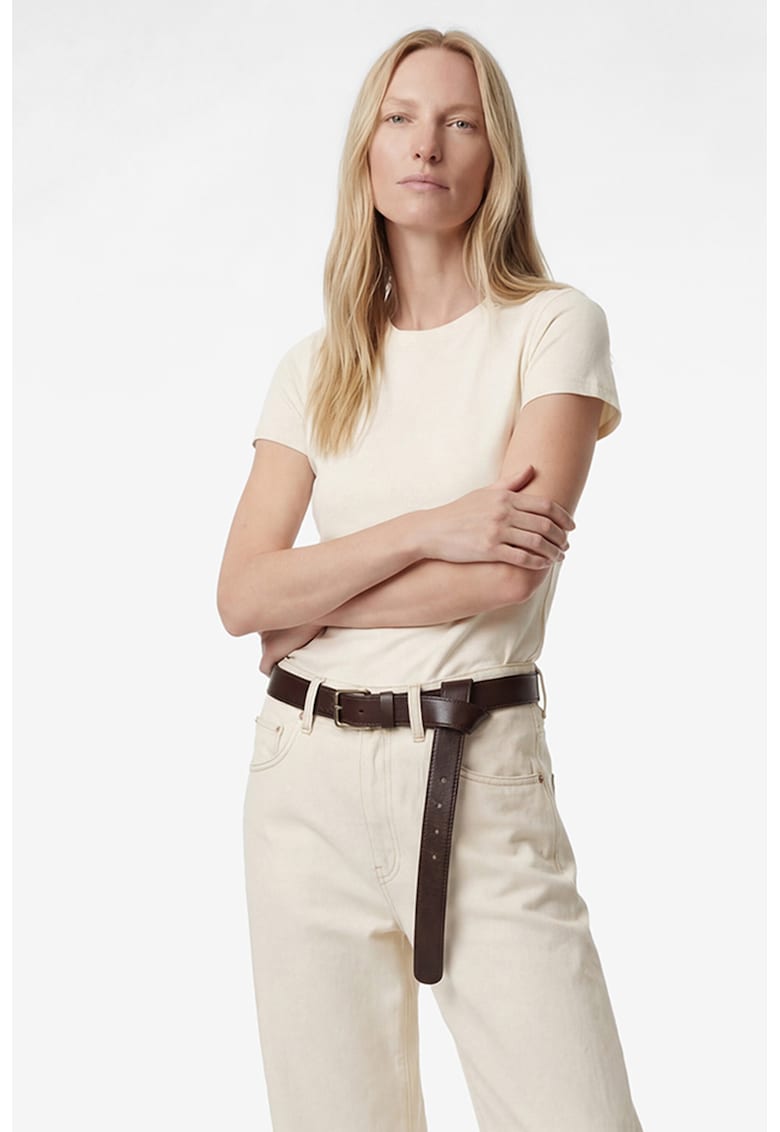 Tricou slim fit cu decolteu la baza gatului - Galben pal
