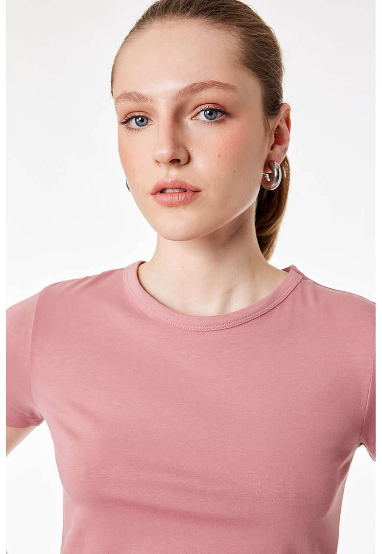 Tricou slim fit uni - Roz prafuit