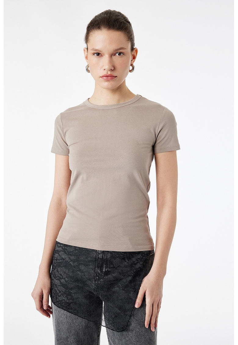 Tricou slim fit uni - Maro taupe deschis