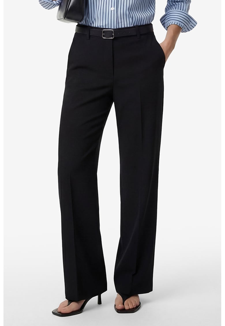 Pantaloni drepti cu doua buzunare oblice - Negru