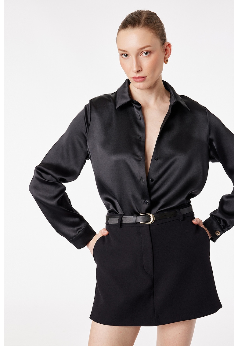 Camasa uni de satin - Negru