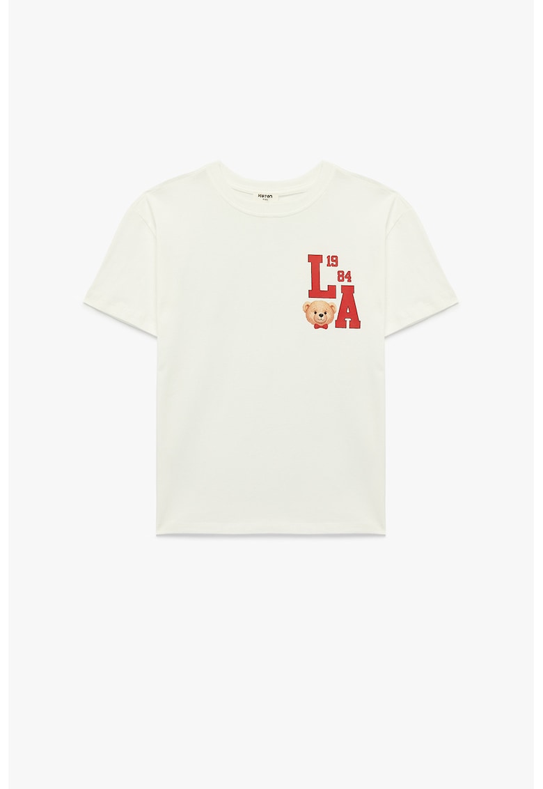 Tricou de bumbac cu imprimeu grafic pe spate - Rosu/Alb murdar