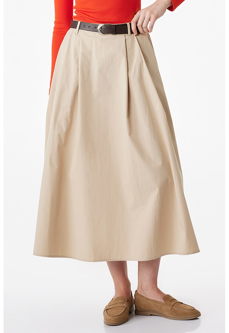 Fusta cu pliuri si talie inalta - Bej