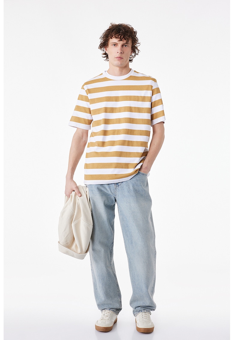 Tricou de bumbac cu dungi - Galben sofran