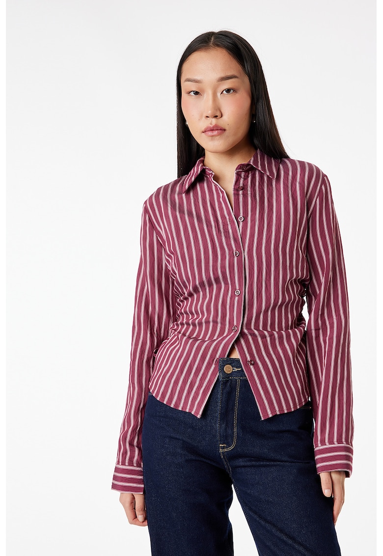 Camasa cu dungi si snururi - Rosu inchis/Alb murdar