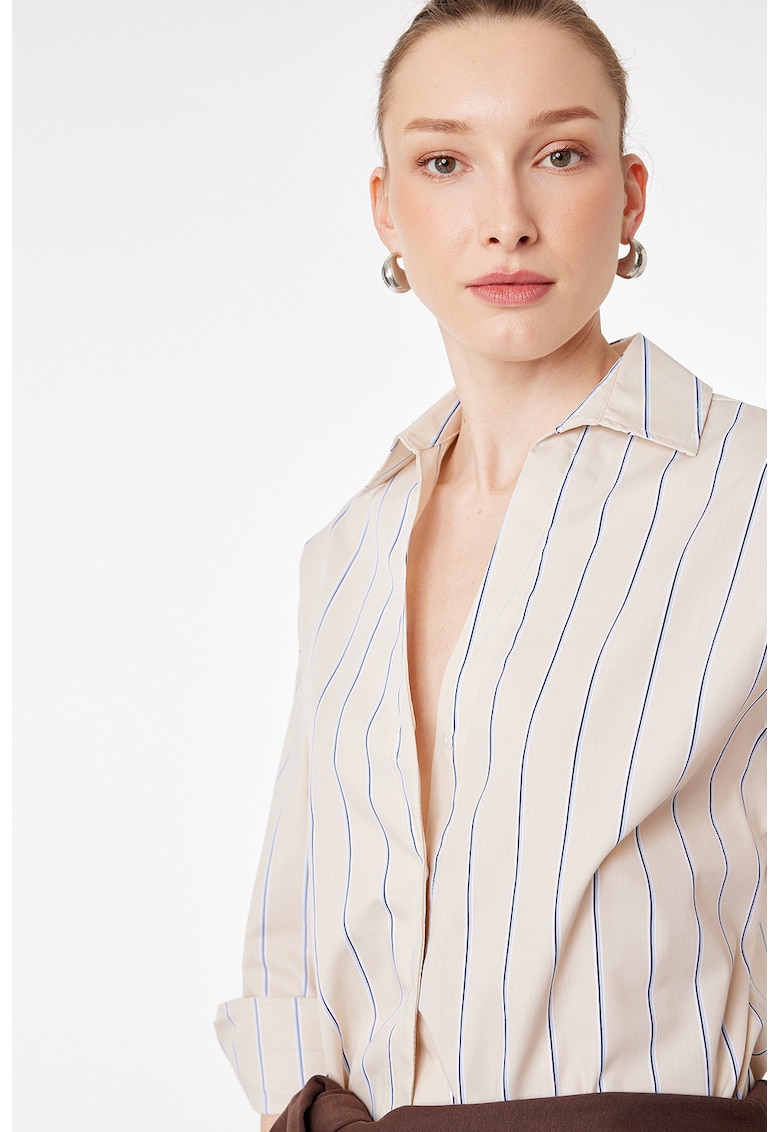 Camasa din amestec de bumbac cu dungi - Albastru pastel/Negru/Bej deschis