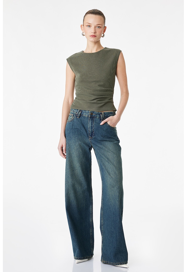 Top slim fit din amestec de modal cu volane - Kaki