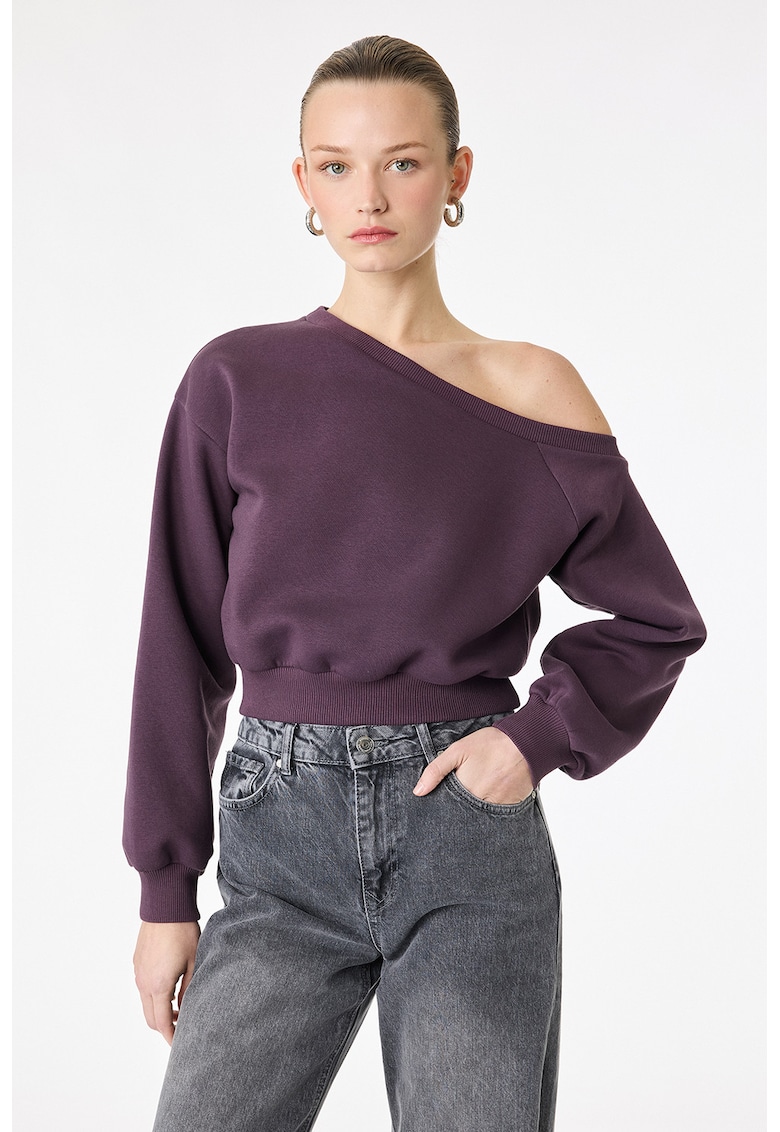 Bluza de trening crop cu decolteu pe un umar - Violet tyrian