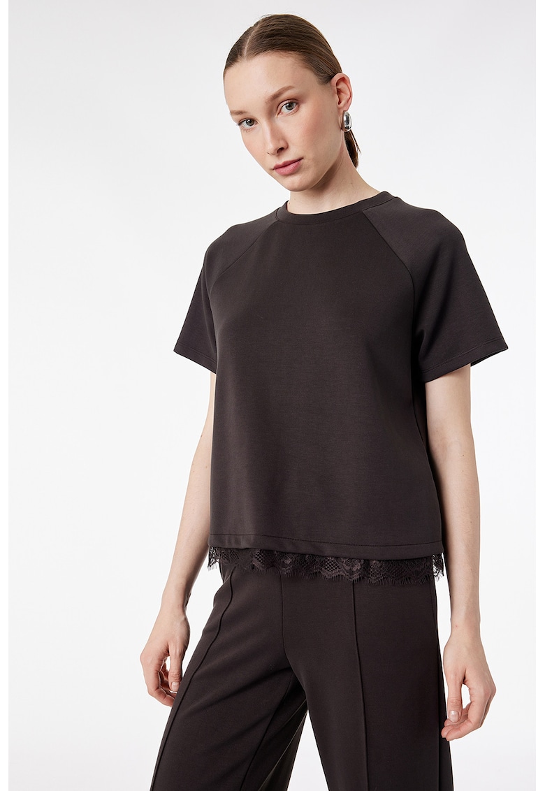 Tricou din amestec de modal cu maneci raglan - Maro inchis