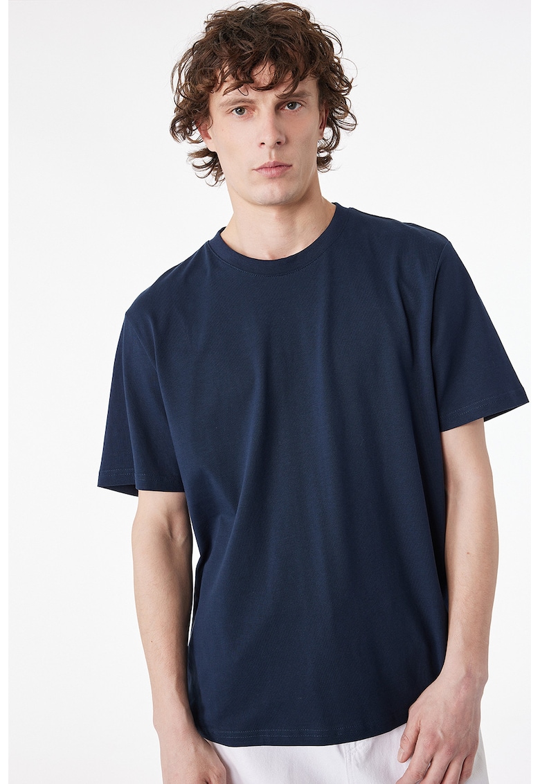 Tricou de bumbac cu decolteu rotund - Bleumarin