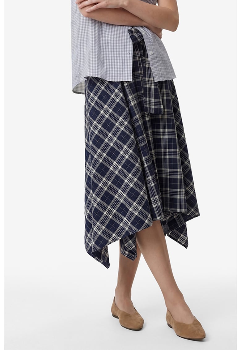 Fusta midi in carouri cu talie inalta - Negru/Alb optic