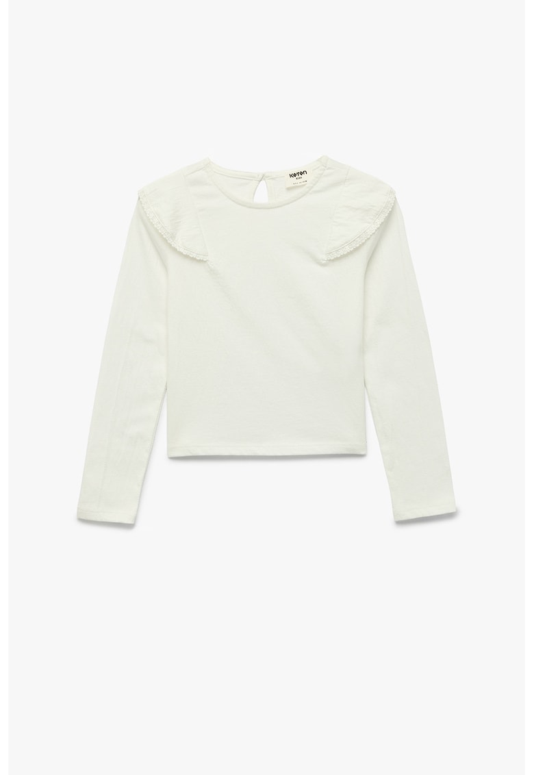 Bluza cu decolteu la baza gatului si volane - Alb murdar