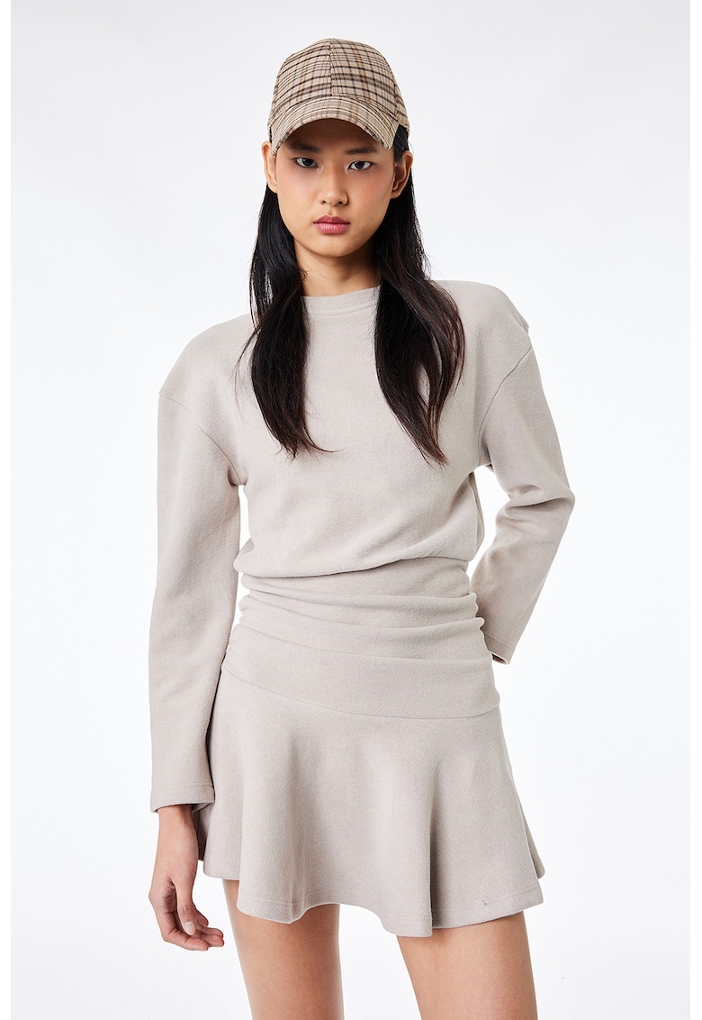 Rochie mini cu maneci lungi si drapaje - Maro taupe deschis