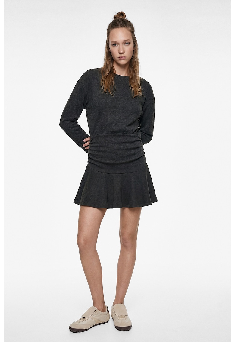 Rochie mini cu maneci lungi si drapaje - Gri inchis