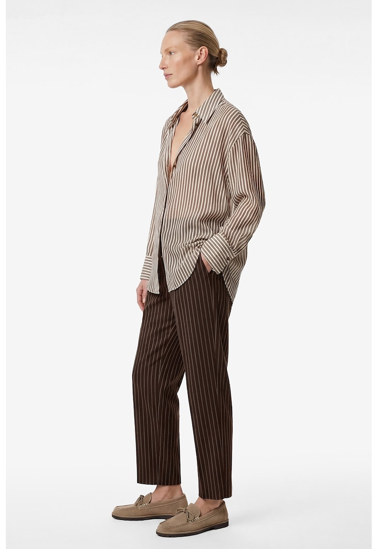 Camasa relaxed fit cu dungi - Maro camel/Maro pamantiu