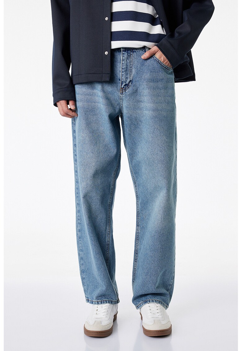 Blugi drepti cu aspect decolorat - Albastru prafuit