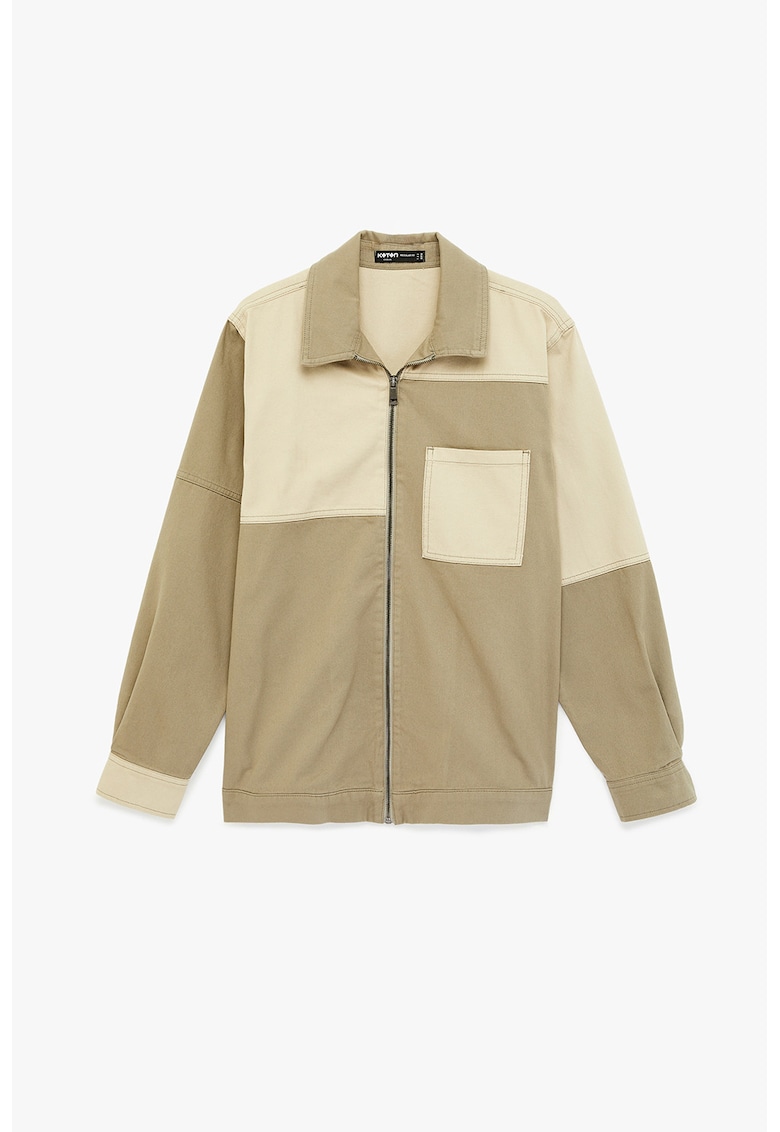 Jacheta-camasa cu model colorblock - Maro camel/Grej