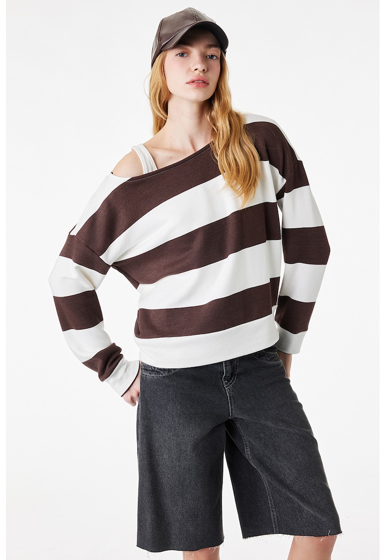 Bluza de trening din amestec de modal cu dungi - Alb/Maro