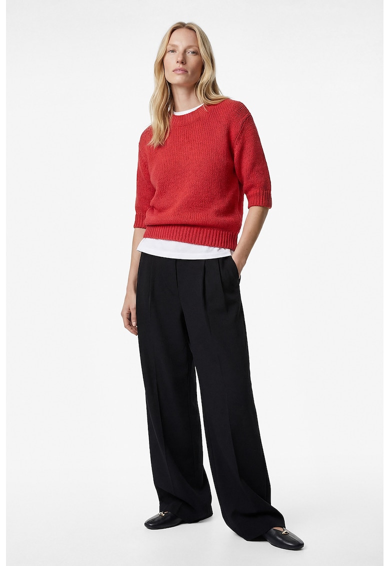 Pantaloni cu talie inalta si pliuri - Negru