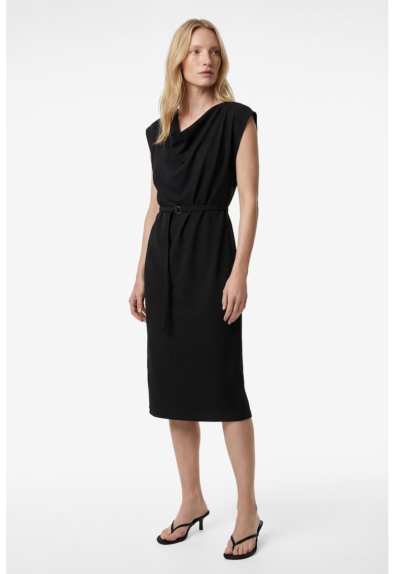 Rochie midi cu decolteu drapat - Negru